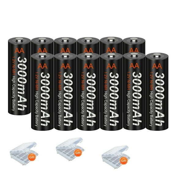 Palogreen AA Rechargeable Battery 12-Pack High Capacity 1.2V Ni-MH Double A Batteries 3000mAh with Battery Case fot solar light