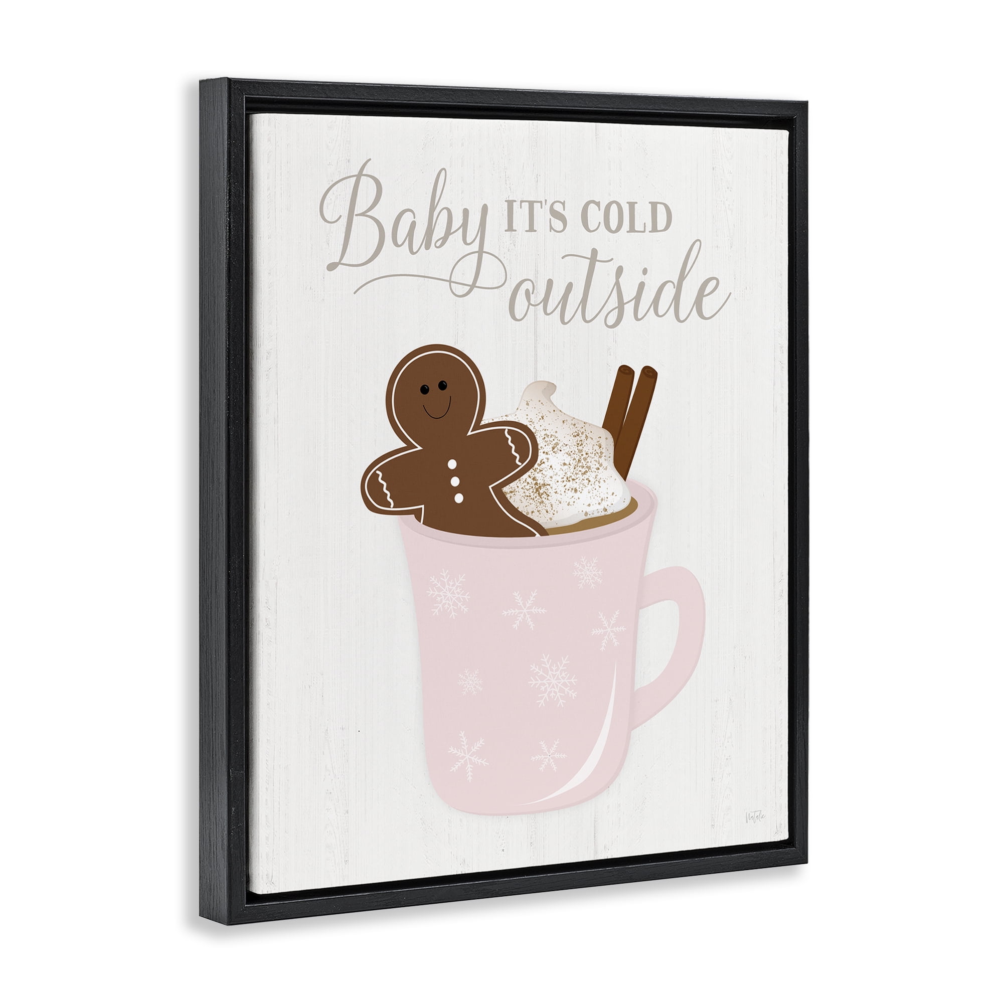Stupell Industries Cold Outside Cocoa Holiday Painting Black Floater Framed Canvas Art Prints Wall Art, 25 x 31