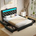 thumbnail image 7 of Greenstell Queen Bed Frame with 4 Drawers, Upholstered Platform Bed with LED Adjustable Storage headboard & Charging Station, Black, 7 of 7