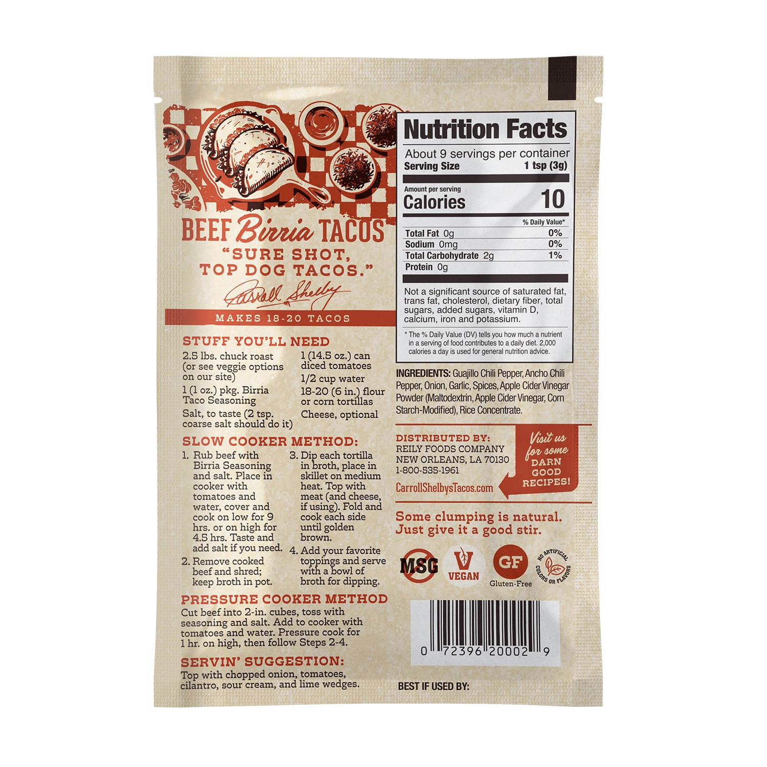 (7 pack) Carroll Shelby's Birria Taco Seasoning Mix, 1 oz