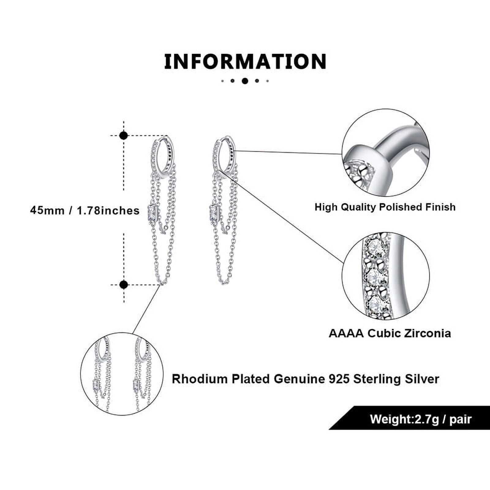 Chain Dangle Hoop Earrings for Women Cubic Zirconia Sterling Silver Ginger Lyne Collection