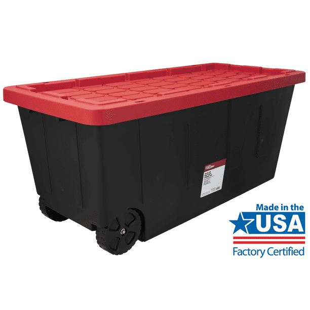 Hyper Tough 50 Gallon Snap Lid Wheeled Plastic Storage Tote, Black