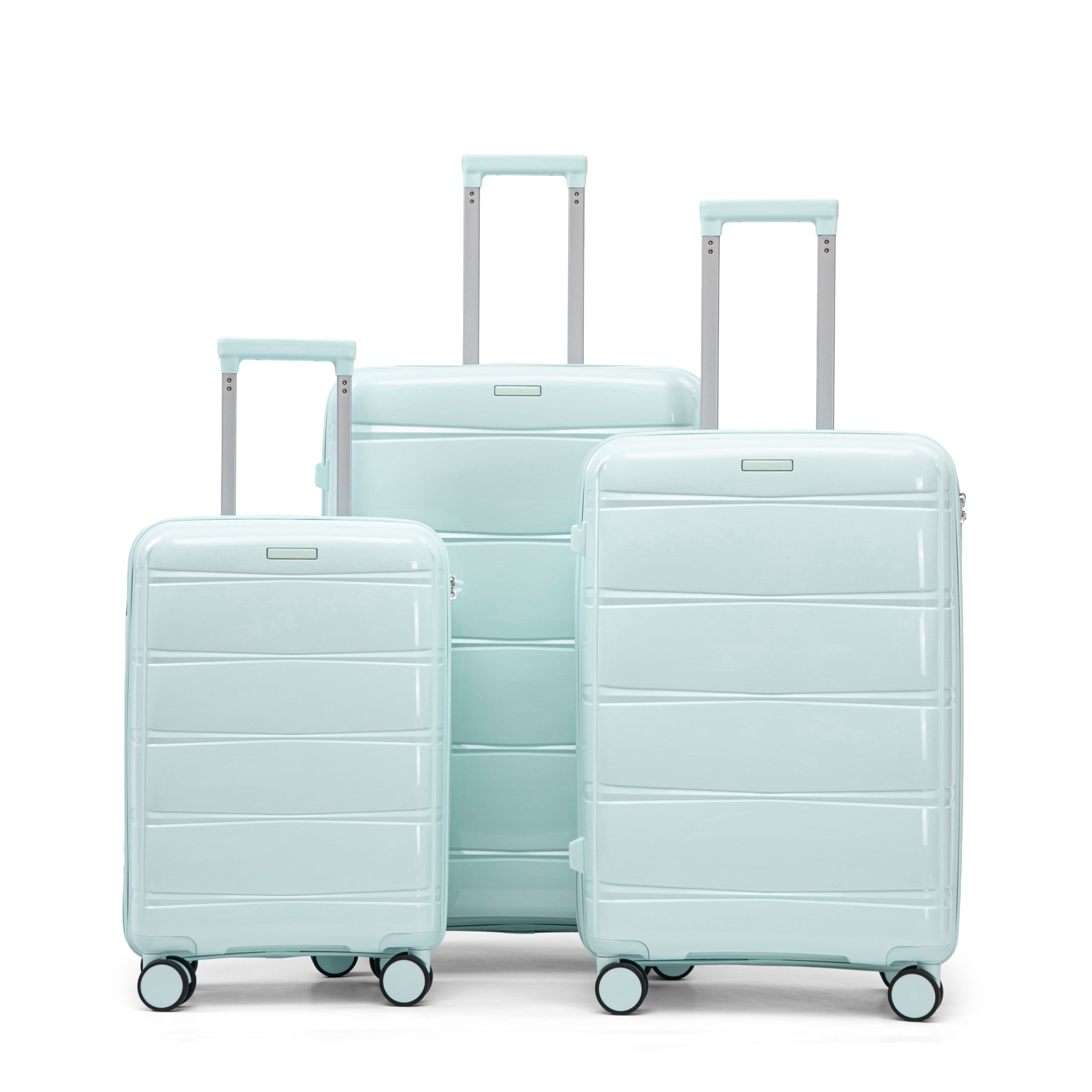 GDF Studio 3-Piece 20"/24"/28" PP Hardshell Travel Luggage Set with Spinner Wheels & Combination Lock, Mint