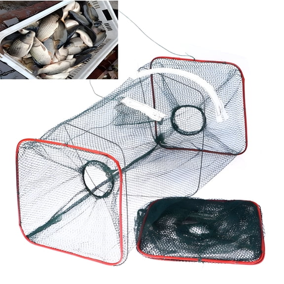 BESTSKY Foldable Fishing Net Dip Net Fish Cage Nylon Steel Wire Fishing Trap Cage