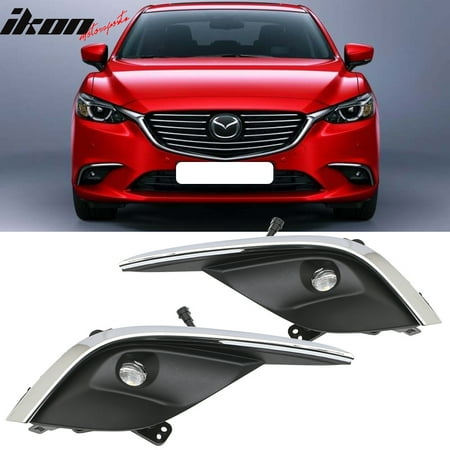 Chrome Fog Light Trim - Fits 16-17 Mazda 6 OE Front Fog Light Lamps LED Clear Lens With Chrome Trim 2PC