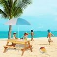 thumbnail image 3 of S-HOME Convertible Wooden Kids Picnic Table With 43 Inch Umbrella, Reddish Brown 3-IN-1 Outdoor Patio Activity Table, 3 of 14