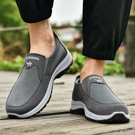 CANEMON Men's Slip-on Mesh Walking Shoes, Breathable Comfortable Casual Outdoor Hiking Sneakers