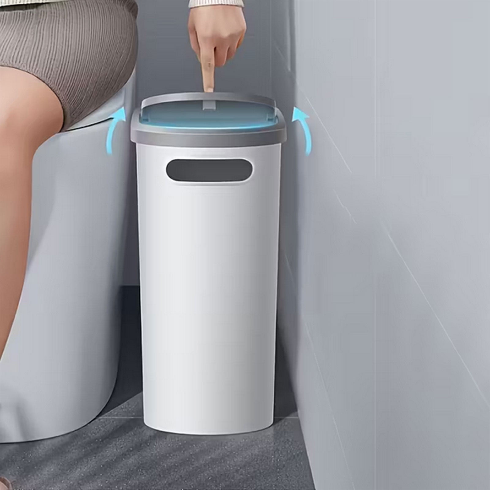 Narrow-Space Trash Can – Pressure-Activated Lid Sanitary Bin, Plastic Wastebasket for Kitchen, Bathroom, Toilet, and Living Room Storage