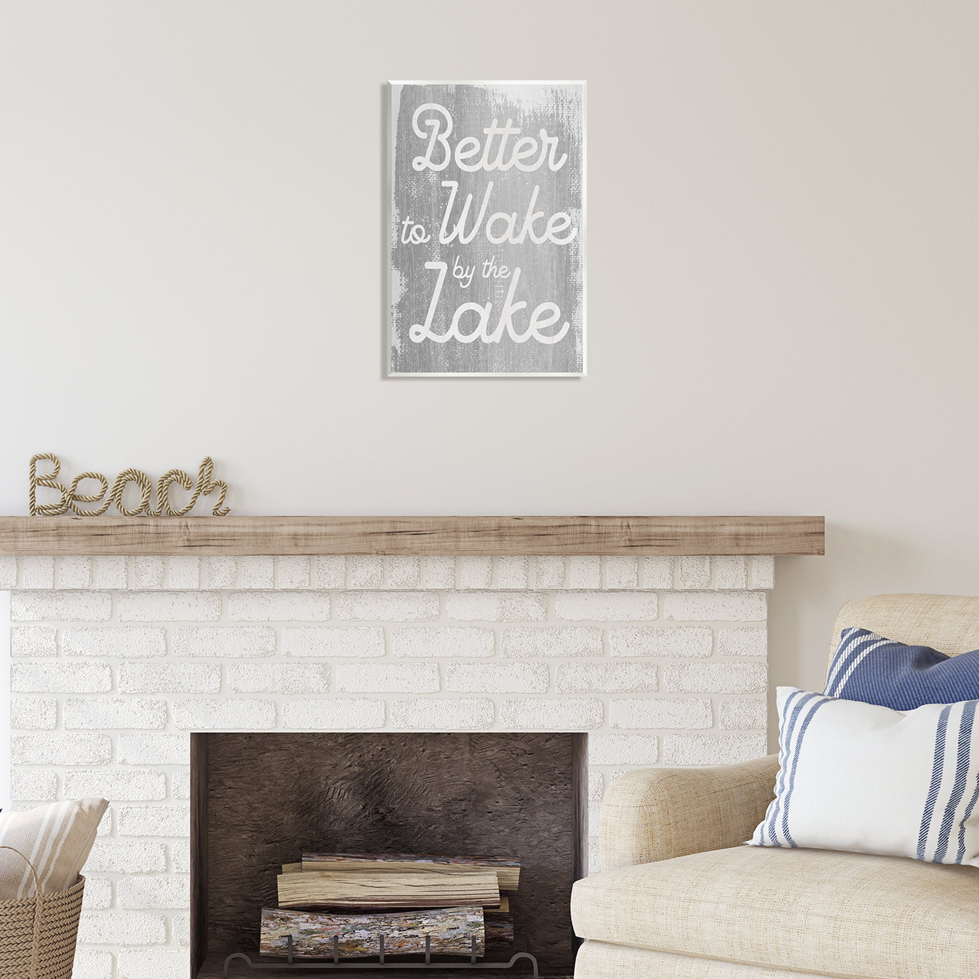 Stupell Industries Rustic Grey Lake Phrase Inspirational Painting Unframed Art Print Wall Art, 13 x 19