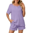 thumbnail image 3 of UVN 2 Piece Pajama Sets for Women Short Sleeve Top and Shorts Sleepwear Casual Lounge Set with Pockets, 3 of 9