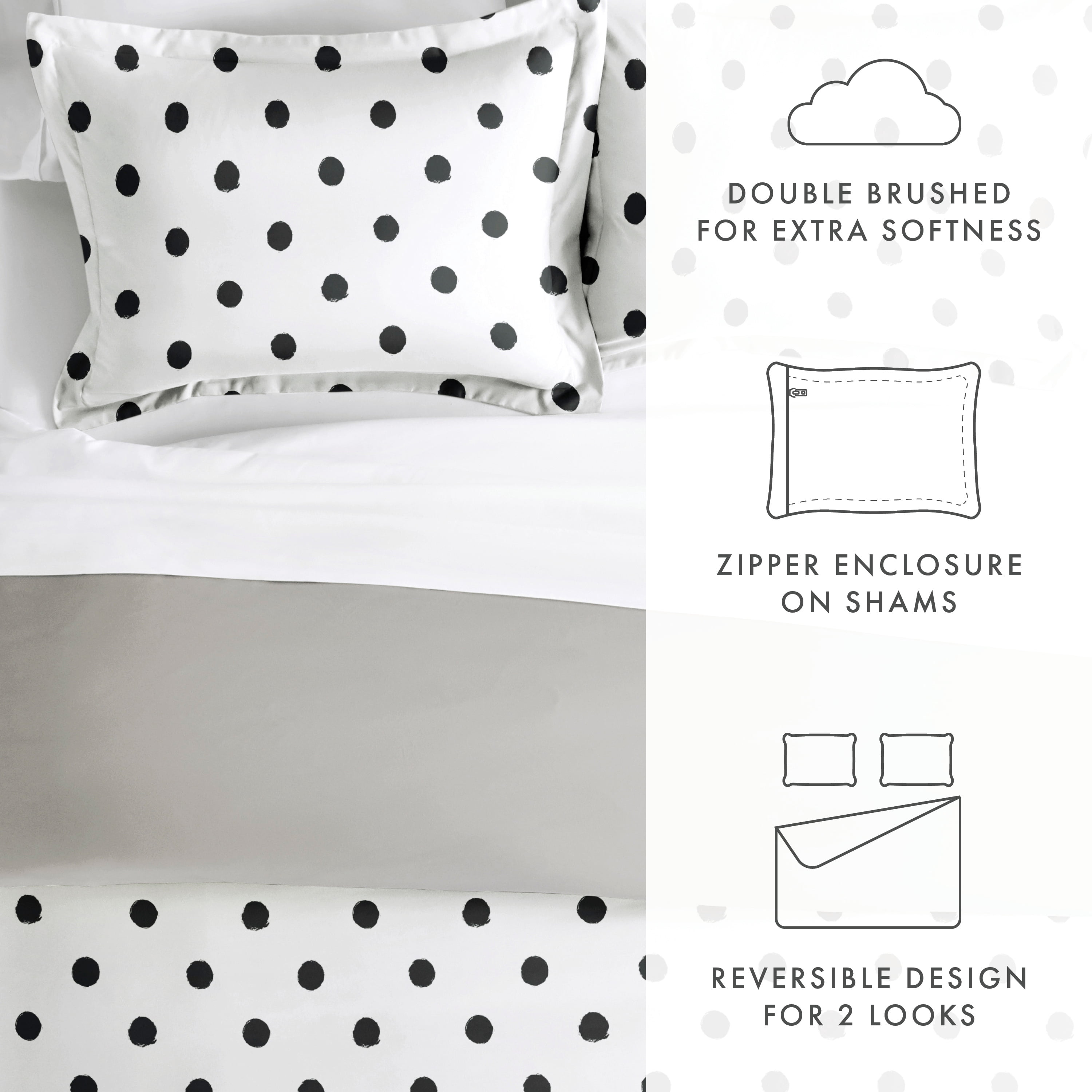 Noble Linens Light Gray Painted Polkadot Reversible 3-Piece Duvet Cover Set, King/Cal King