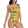 thumbnail image 3 of Cauagu Shark Print Print Women's Sexy One Piece Swimsuits One Shoulder Ruffle Tummy Control Bathing Suit Slimming Swimwear-X-Large, 3 of 6