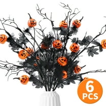 Halloween Artificial Pumpkin and Maple Leaf Floral Stems 6 Pack 18.5 Inch for Indoor Party Vase Arrangements