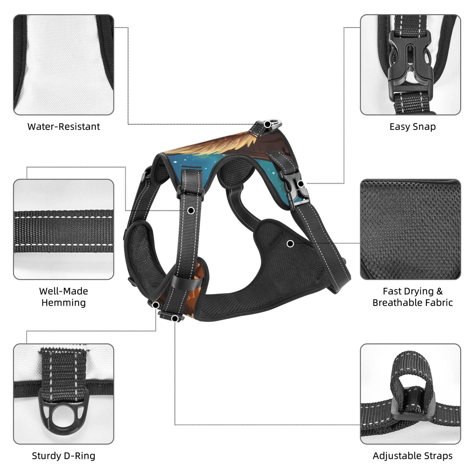 Vsdgher Squirrel Sleeping In Tree Dog Harness, No-Pull Pet Harness, Dog Vest, Pet Vest for Small to Large Dogs-Small