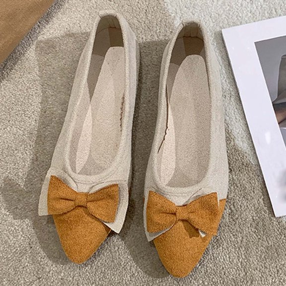Ytobaz Flat Shoes for women Bow Accent Pointed Toe Ballet Flats Suede Dress Shoes Office Wedding Party Daily Casual Walking Travel Footwear