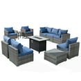 thumbnail image 2 of Ovios 11 Pieces Patio Fire Pit Set Outdoor Wicker Sectional Sofa Conversation Set with Swivel Rocking Chairs and Side Table,Denim Blue, 2 of 8
