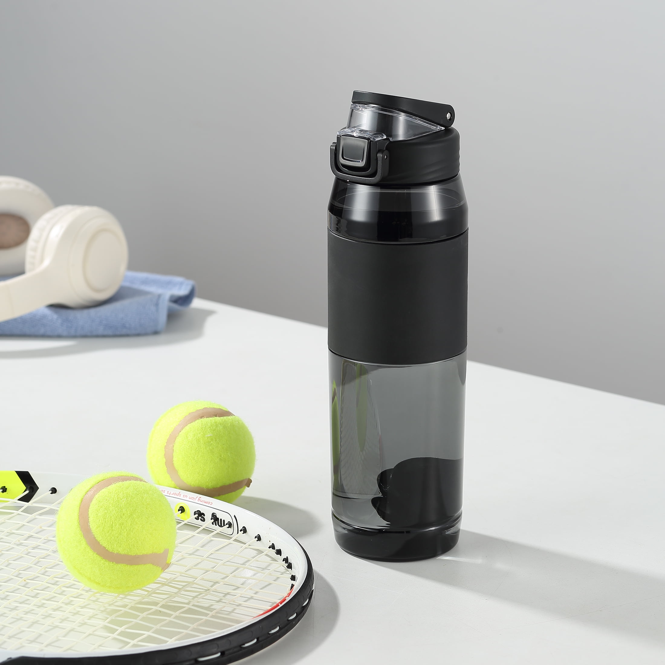 Mainstays 32 Fluid Ounces Shaker Water Bottle, Black, with Ball, Tritan
