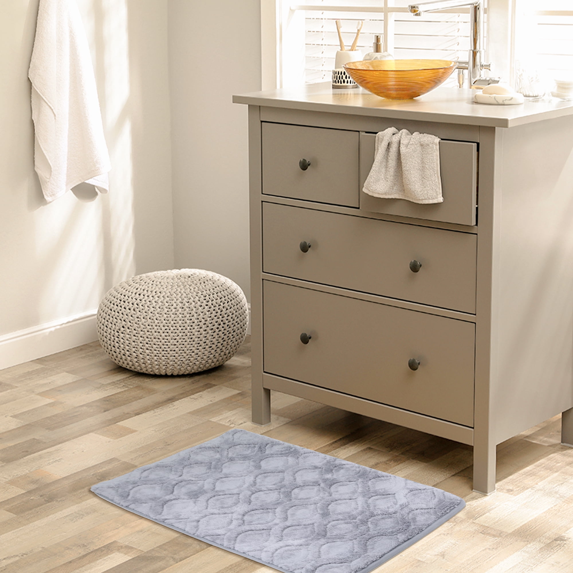 Unique Bargains Bathroom Rug Soft Non Slip Washable Mat Grey 20" x 32"