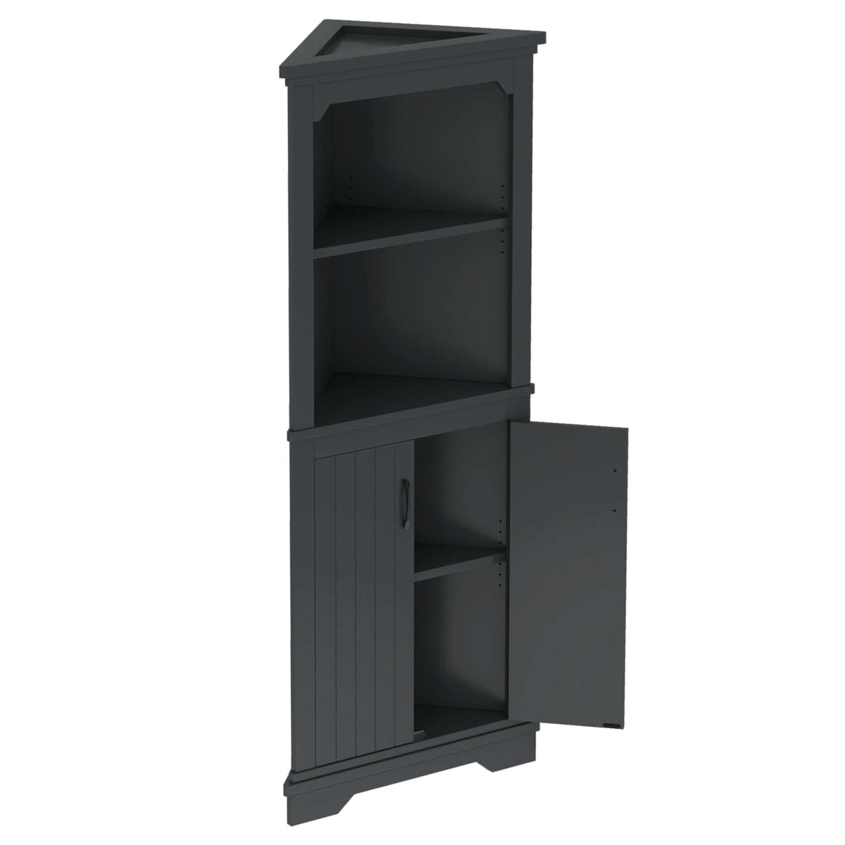 69" Corner Cabinet with Doors, Corner Bathroom Cabinet with Open Shelf, Freestanding Storage Cabinet for Bathroom, Living Room, Bedroom, Kitchen, Black