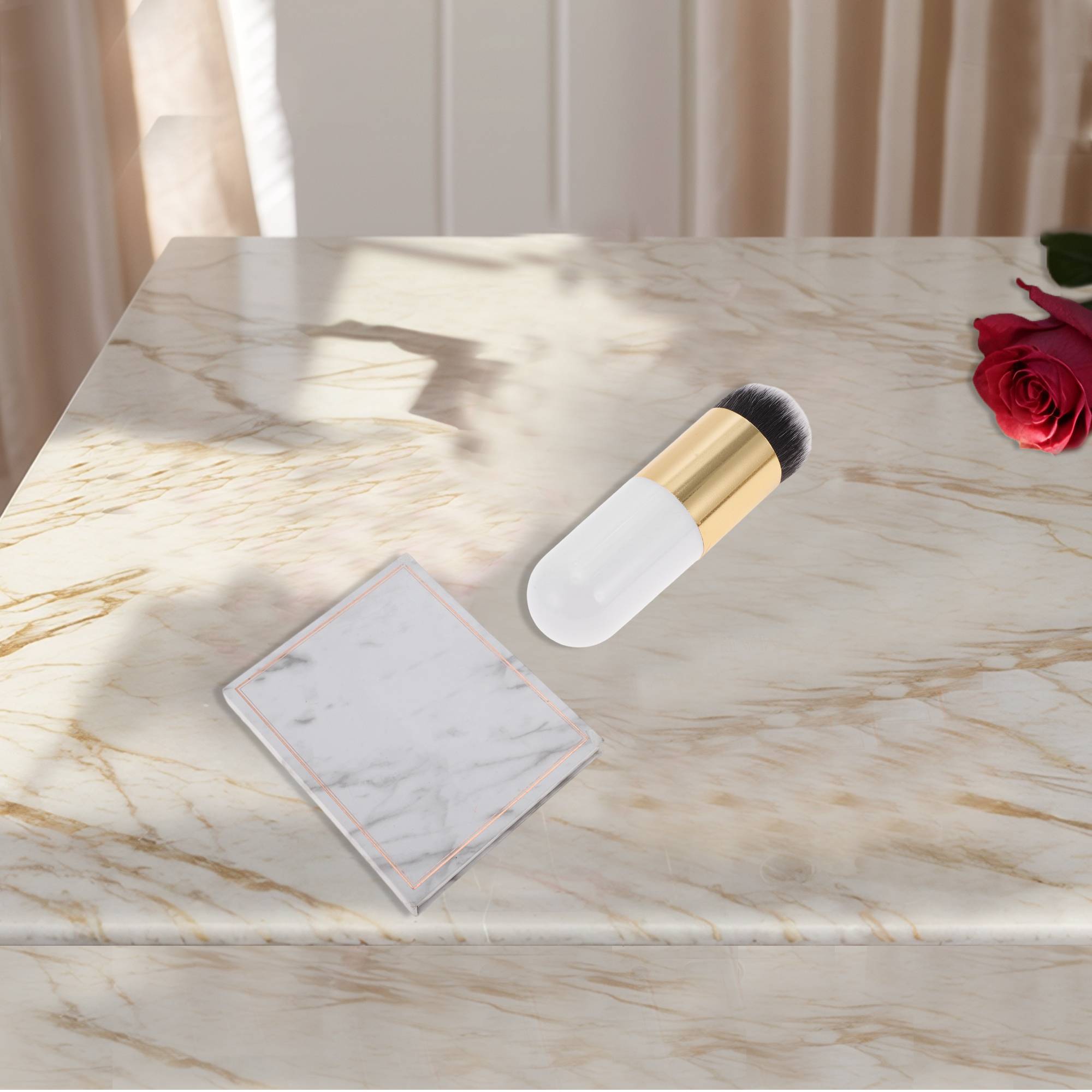 Unique Bargains 1 Pc Durable Lightweight Cosmetic Brush for Travel White, Gold Tone Small