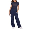 thumbnail image 2 of Outfit ANRABESS - Jersey para mujer, pantalones anchos, color azul marino, 2 of 9