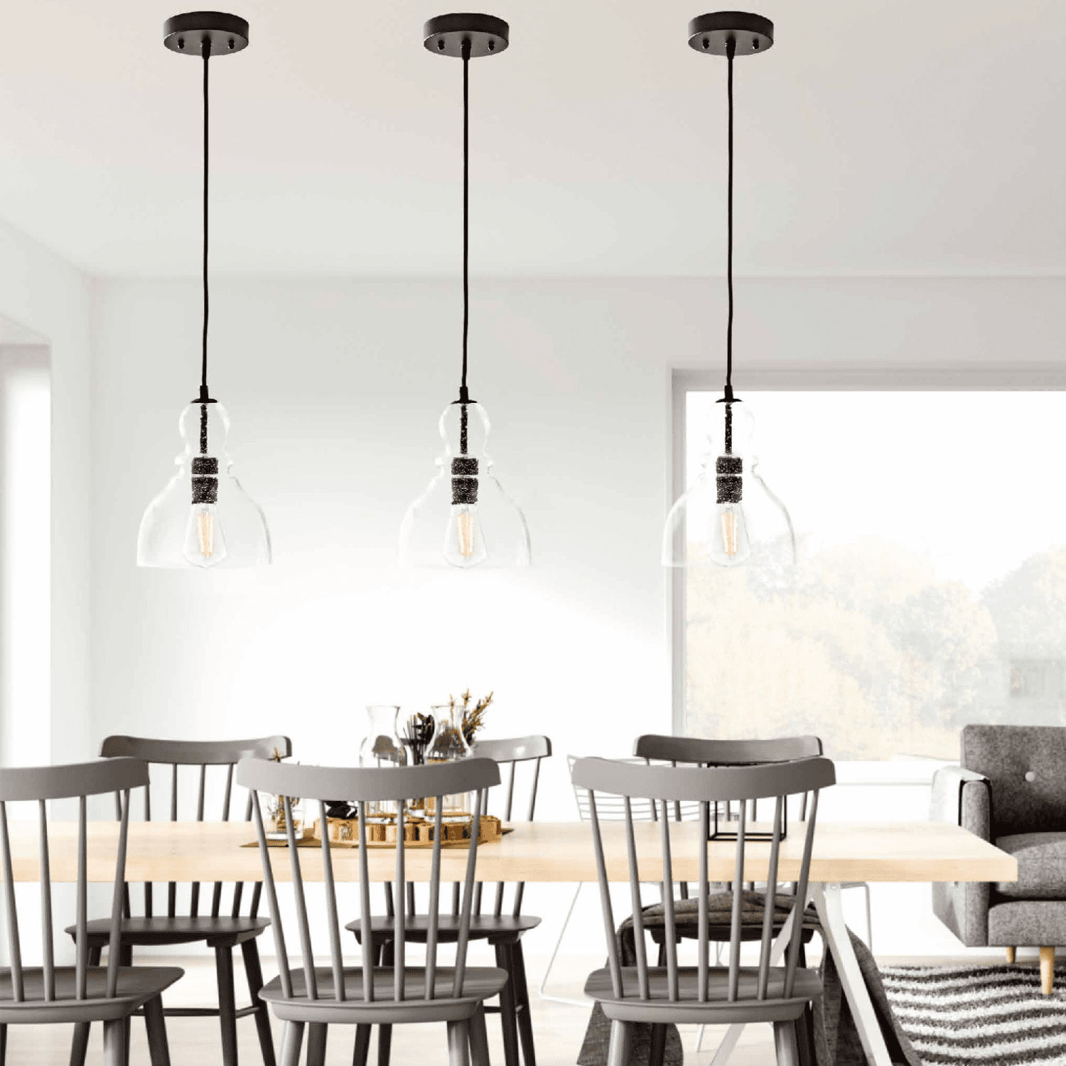 Better Homes & Gardens 56” Height Adjustable Black Pendant Ceiling Light, Metal Base Glass Shade CA