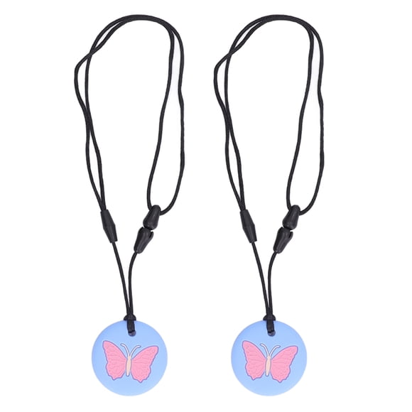 2 collares sensoriales para masticar, de silicona segura, para aliviar las molestias, con dureza adecuada, para la dentición de bebés, para niños pequeños, color azul cielo.