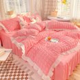 thumbnail image 1 of Juego de cama de princesa Kawaii Seersucker para niñas, algodón lavado, estilo coreano, funda de edredón de encaje con volantes de lujo, falda de cama tamaño Queen, 1 of 6