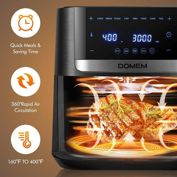 DOMEM Air Fryer 4.2 Qt Oven 8-in-1 Multicooker with Non-Stick Basket for Healthy Low-Oil Cooking
