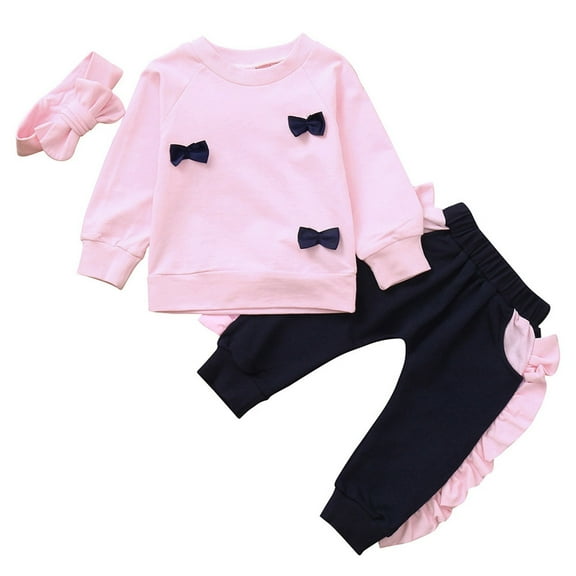 Girls Outfits & Set Baby Kids Long Sleeve Bow Top Long Pants Headband Clothes Set for Stylish Girls