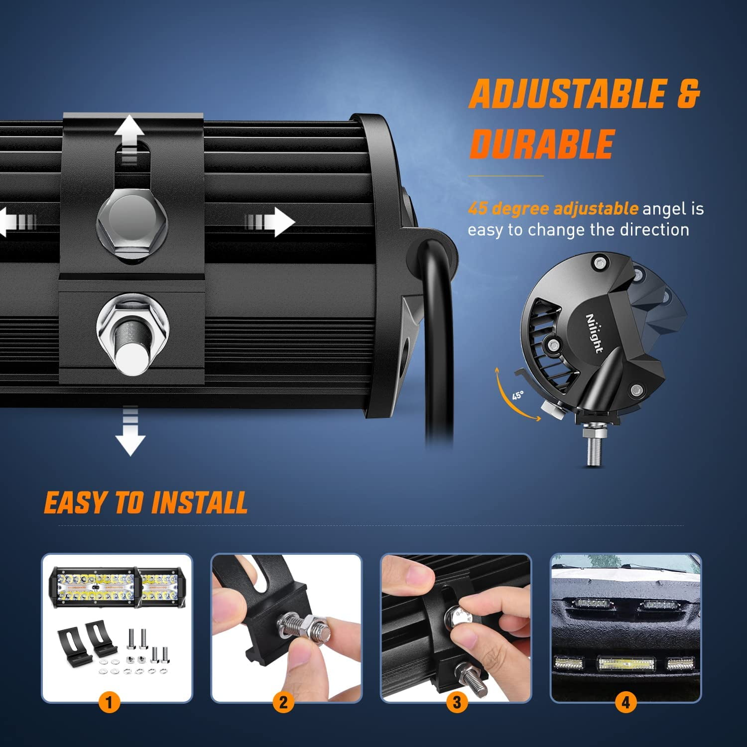 Nilight 2Pcs 6.5inch 120W Led Light Bar Amber White Strobe 6 Modes Memory Function Off-Road Truck Car ATV SUV Cabin Boat with 16AWG Wiring Harness Kit-2 Lead