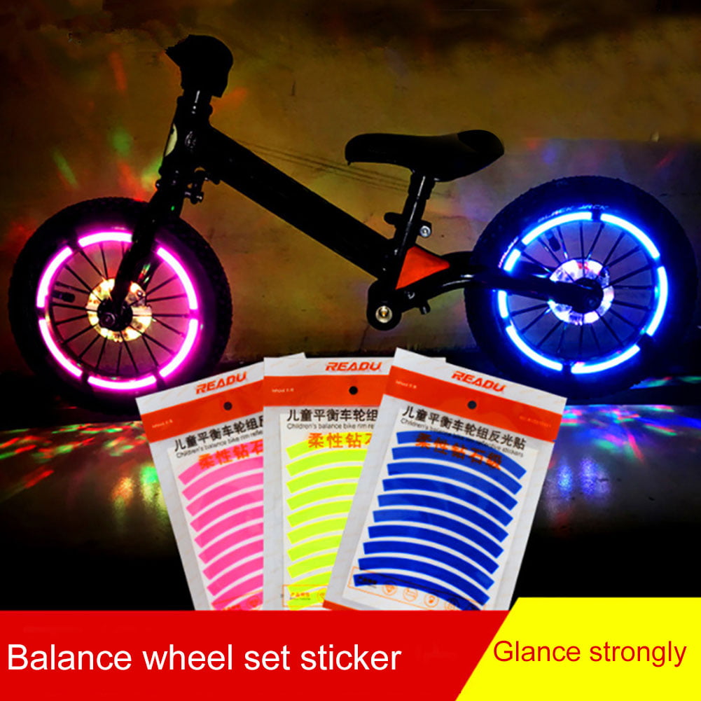 Zconmotarich 10Pcs Children Balance Bike Wheel Bright Reflective Tape Strip Stickers Decor 