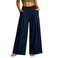 thumbnail image 2 of Qodauz Wide Leg Sweatpants Women Pleated Baggy Casual Pants Button Elastic Waisted Athletic Pant S-2XL, 2 of 7