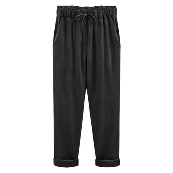 Brglopf Women's Capri Pants Drawstring Elastic Waist Trousers Casual Work Crop Pants Stretch Soft Slacks with Pockets