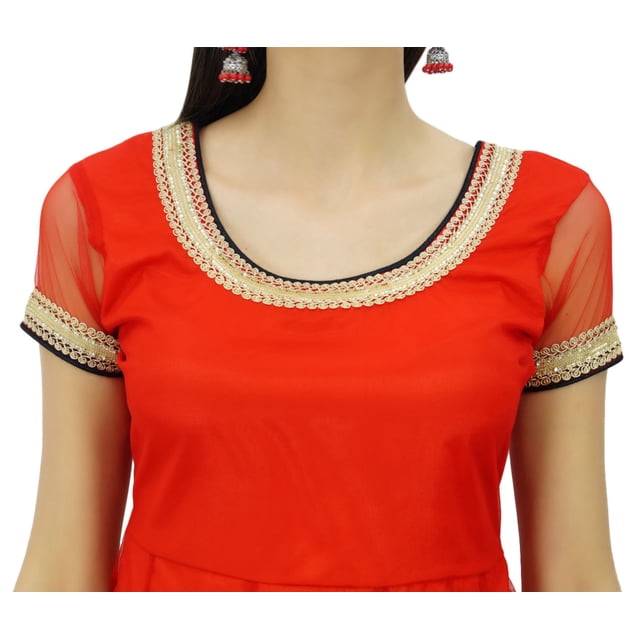 Bimba Flaired Net Anarkali Dress Solid Kurta Kurti Indian Tunic Custom Clothing