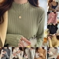 thumbnail image 2 of BUYISI Womens Ruffled Half turtleneck Long sleeves Base layer Fashion Knitted sweater Green Average size, 2 of 7