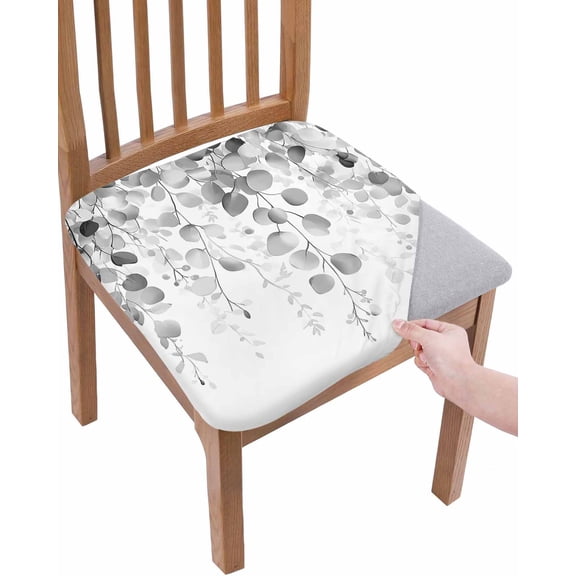 Grey Eucalyptus Chair Seat Covers for Dining Room Stretch Chair Seat Covers Set of 2, Spring Botanical Weeping Plant Aesthetic Chair Seat Protector Cushion Slipcovers for Kitchen Restaurant Office