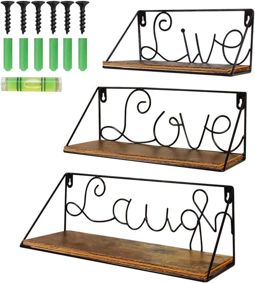 3 Pack Floating Wall Shelves in 3 Different Sizes, Contemporary Black