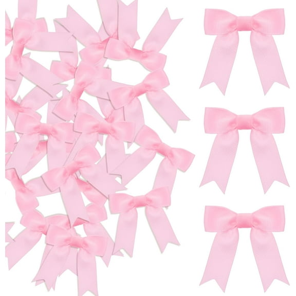 Pink Bows for Crafts 50 Pcs 3in Ribbon Gift Bows Decor Grosgrain Pink Bow Christmas Decor for Girls Premade DIY Mini Bows for Gift Wrapping Party Decorations Pink
