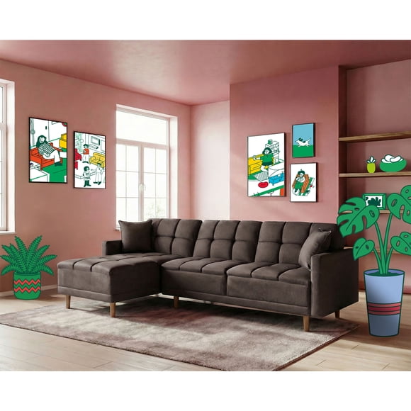 Sofá Cama Modular Makora de Lino Chocolate Modelo Sunny Reversible