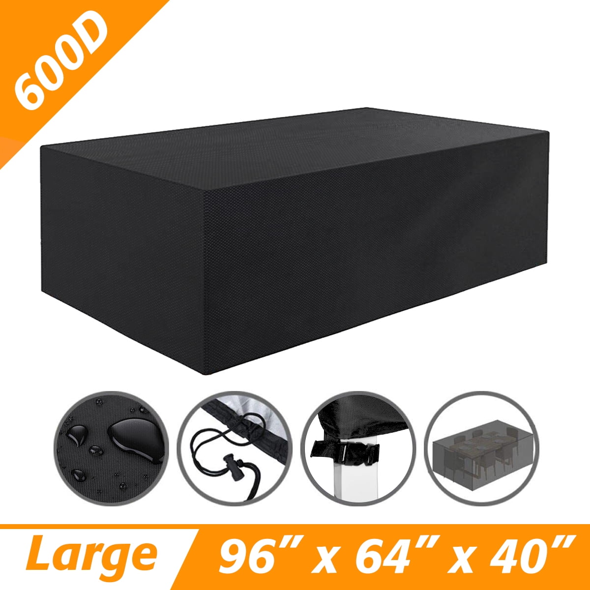 Patio Furniture Covers 242x162x100cm Outdoor Table and Chairs Cover Waterproof 600D Garden Furniture Covers Rectangular Heavy Duty Oxford Black
