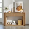 thumbnail image 2 of GZXS 59" Oval Fluted Console Table with 2 Drawers and Lower Shelf, Modern Farmhouse Entryway Table in Natural Wood Finish, for Hallway, Foyer, Home Office, 2 of 10