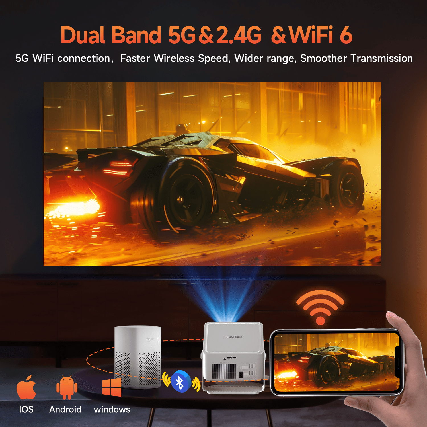 Magcubic 8K Support 1080P Native Android 14 Smart Projector with Auto Focus, 1100 ANSI, WiFi 6, 12W HiFi Stereo, HDR10+, 1.0:1 Throw Ratio for Home Theater & Gaming HY450MAX