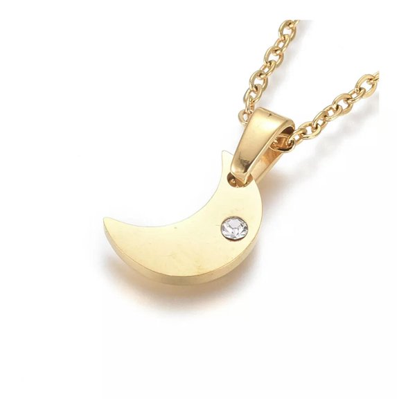 EOEMY Stainless Steel Pendant Necklace Zirconia Chain Lobster Moon Gold 17.5" A224-Default