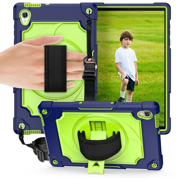 Allytech Case for Lenovo Tab M10 HD 2nd Gen (TB-X306X) / Smart Tab M10 HD 2nd Gen (TB-X306F) 10.1" 2020 Released, Heavy Duty Shockproof Cover Case with Hand Strap Rotating Kickstand,Navyblue/Olivine