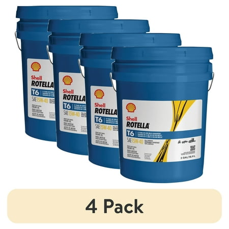 (4 pack) Shell Rotella T6 Full Synthetic 15W-40 Diesel Engine Oil, 5 Gallon