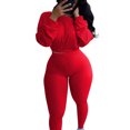 thumbnail image 1 of LUXUR Ladies Elastic Waist Sweatsuits Cropped Running Two Piece Outfit Red 2XL, 1 of 6
