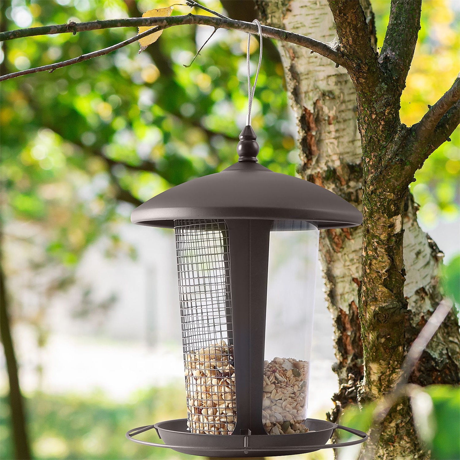 AZXY Bird Feeders Clearance,Hopper Feeders,Automatic Birdfeeder Hanging,2-In-1 Covered Wild Bird Feeder Squirrel Proof for Outdoor Garden Patio