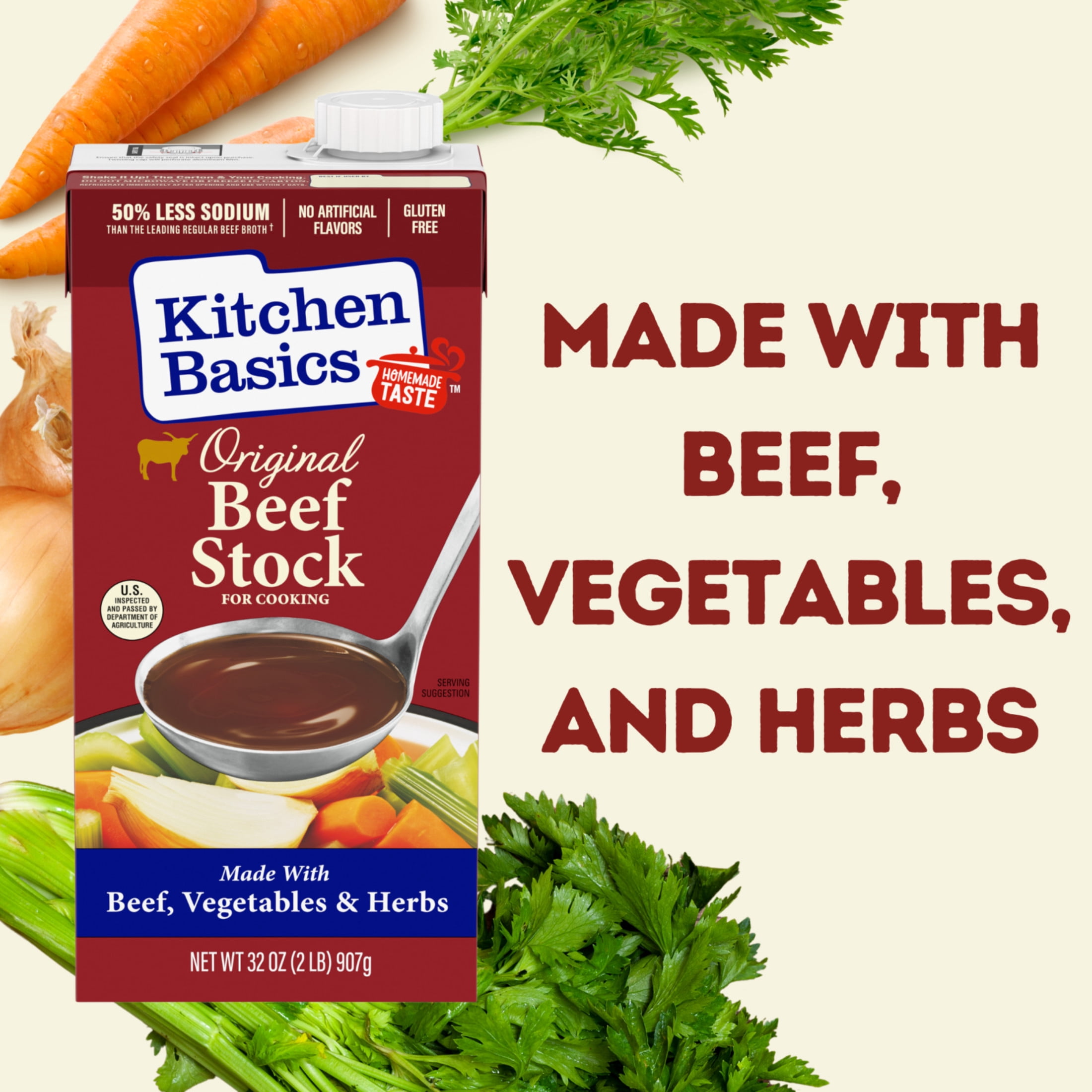 (4 pack) Kitchen Basics Original Beef Stock, 32 oz Carton