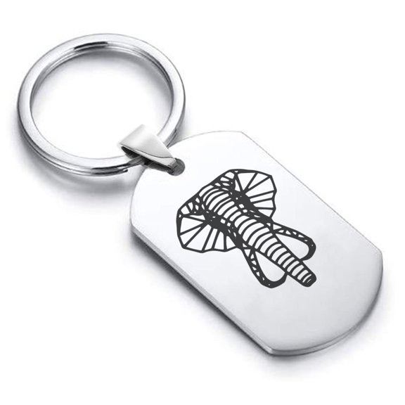 Stainless Steel Geometric Polygon Elephant Animal Dog Tag Keychain Circle Ring